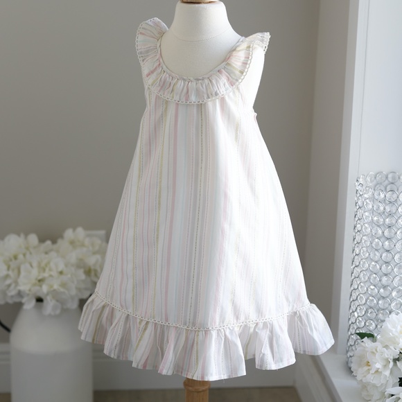 SALE- TAHARI Girl's Sundress Headband Cotton White pastel Stripe NWT